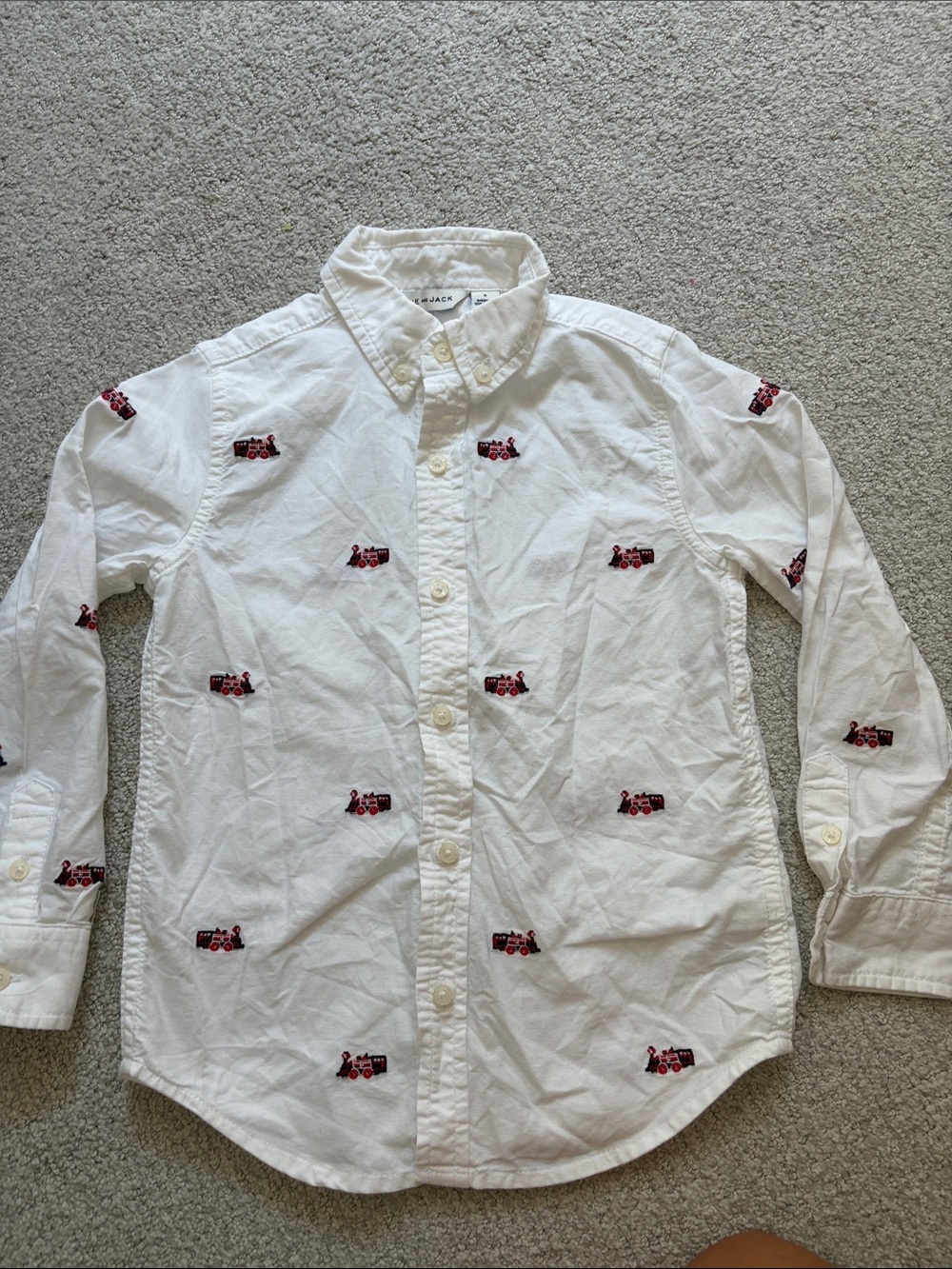 Janie and Jack White Button-Down Shirt with Red Truck Embroidery